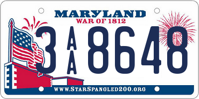 MD license plate 3AA8648