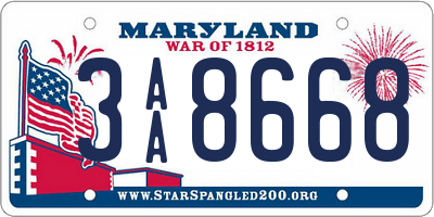 MD license plate 3AA8668