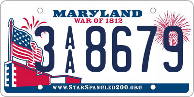 MD license plate 3AA8679