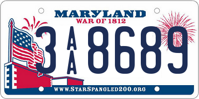 MD license plate 3AA8689