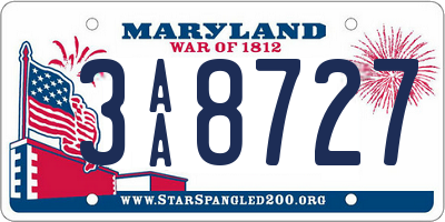 MD license plate 3AA8727