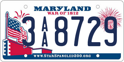 MD license plate 3AA8729