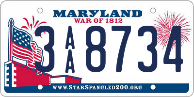 MD license plate 3AA8734