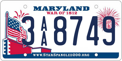 MD license plate 3AA8749