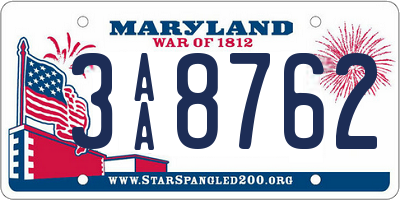 MD license plate 3AA8762