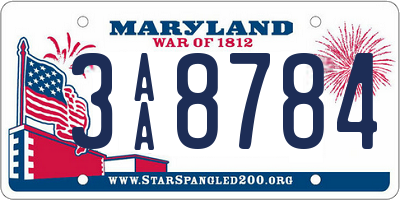 MD license plate 3AA8784