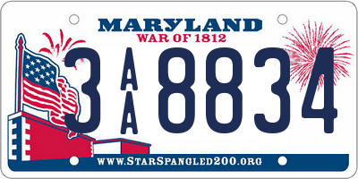 MD license plate 3AA8834