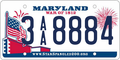 MD license plate 3AA8884