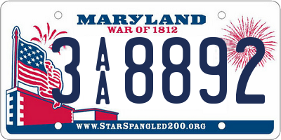 MD license plate 3AA8892