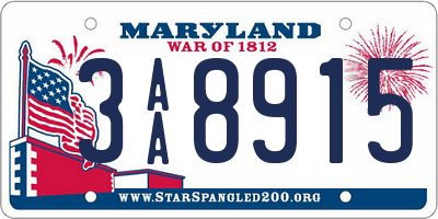 MD license plate 3AA8915