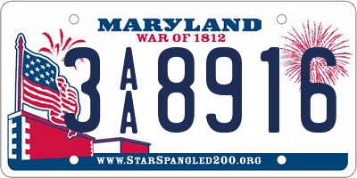 MD license plate 3AA8916