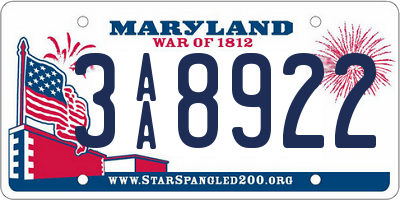 MD license plate 3AA8922