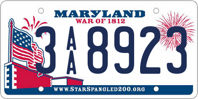 MD license plate 3AA8923