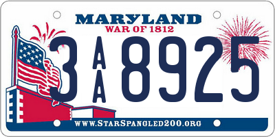 MD license plate 3AA8925