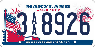 MD license plate 3AA8926