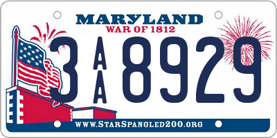 MD license plate 3AA8929