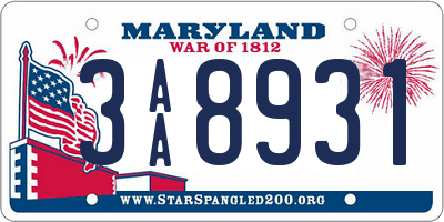 MD license plate 3AA8931