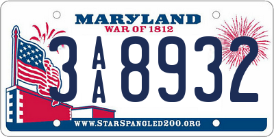 MD license plate 3AA8932