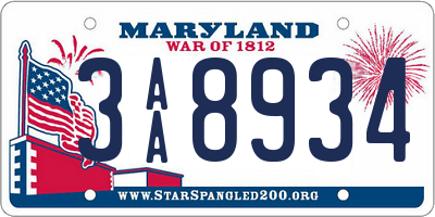 MD license plate 3AA8934