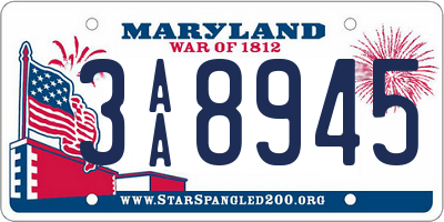 MD license plate 3AA8945