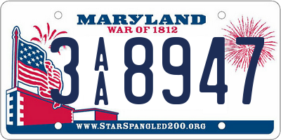 MD license plate 3AA8947