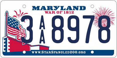 MD license plate 3AA8978