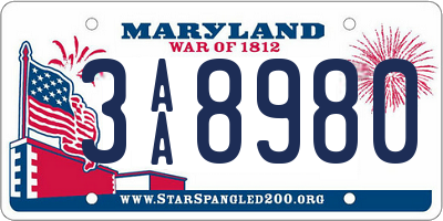 MD license plate 3AA8980