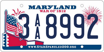 MD license plate 3AA8992