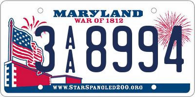 MD license plate 3AA8994