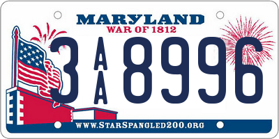 MD license plate 3AA8996