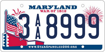 MD license plate 3AA8999