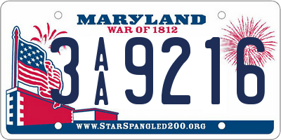 MD license plate 3AA9216