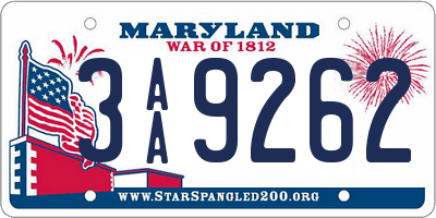 MD license plate 3AA9262