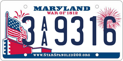 MD license plate 3AA9316