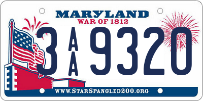 MD license plate 3AA9320