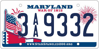 MD license plate 3AA9332