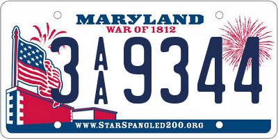 MD license plate 3AA9344