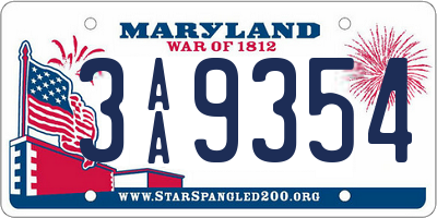 MD license plate 3AA9354