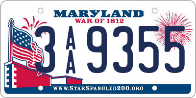 MD license plate 3AA9355