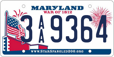 MD license plate 3AA9364