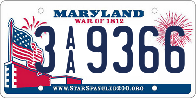 MD license plate 3AA9366