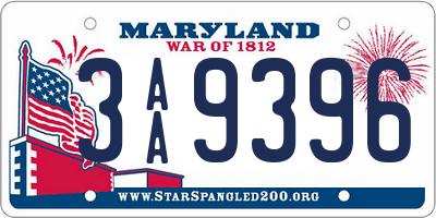 MD license plate 3AA9396