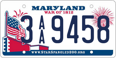 MD license plate 3AA9458