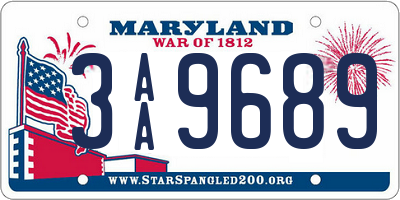 MD license plate 3AA9689