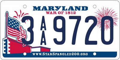 MD license plate 3AA9720