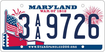 MD license plate 3AA9726