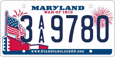 MD license plate 3AA9780