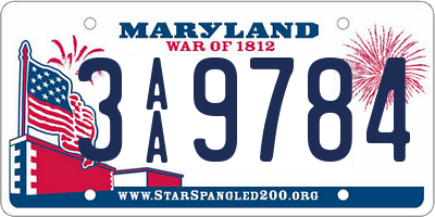 MD license plate 3AA9784