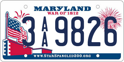 MD license plate 3AA9826