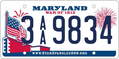 MD license plate 3AA9834